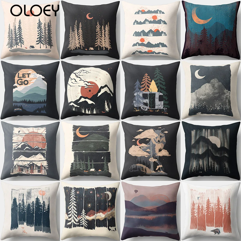 

Декоративная наволочка 45x45 в виде мультяшного пейзажа