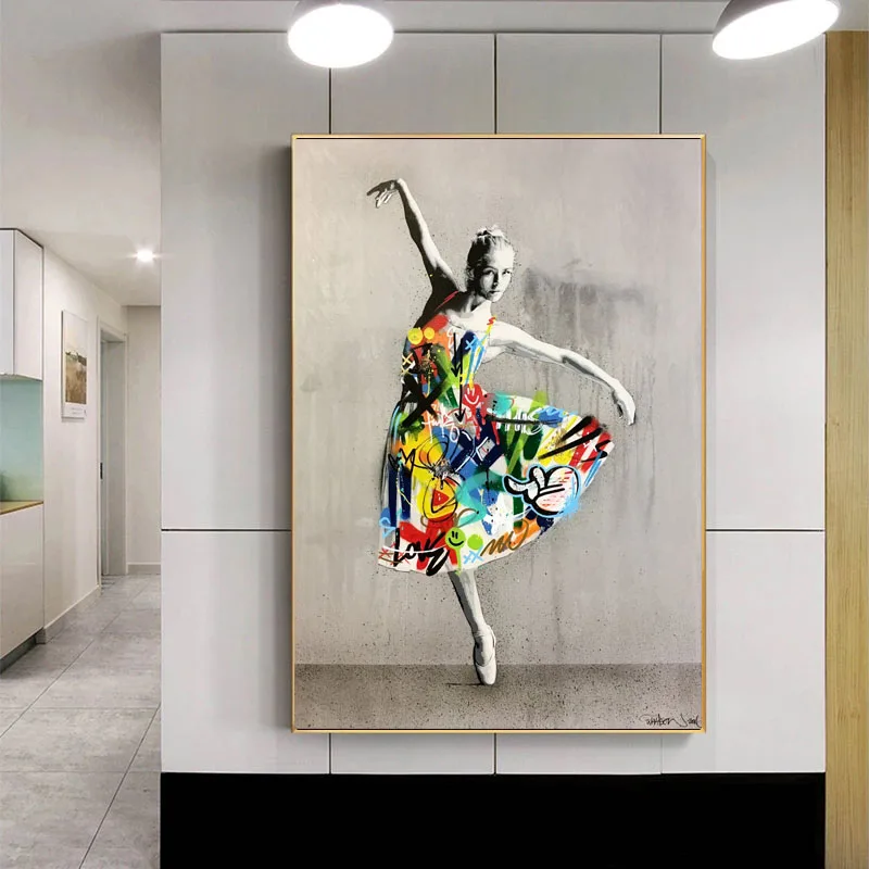 Современные Настенные граффити Танцующие женщины холст живопись настенные