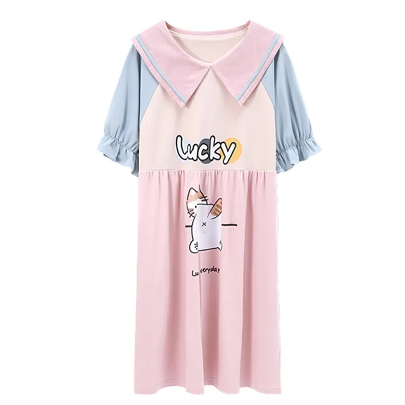 

Seeslim Summer Cotton Nightgowns Women Short Sleeve Women Night Dress Casual Loose Nightwear Turn-down Collar Night Gown 2021
