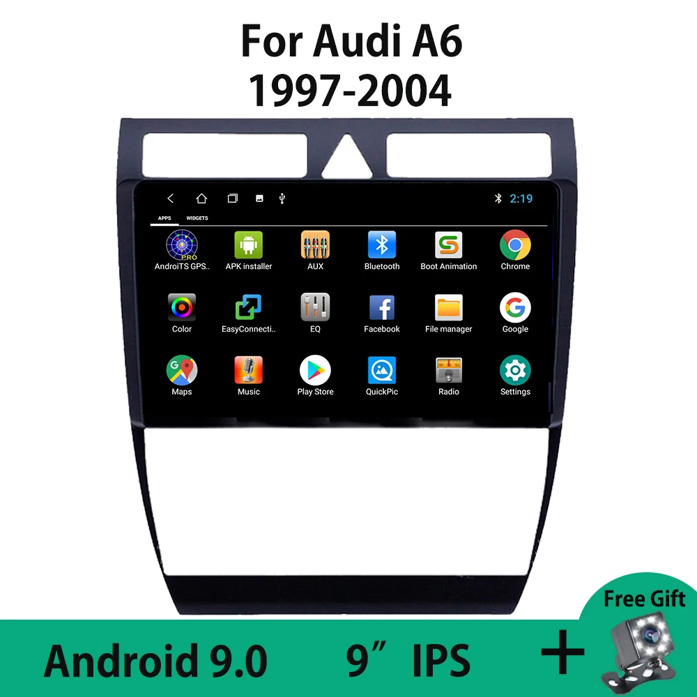 Android 9.0รถวิทยุมัลติมีเดียเครื่องเล่นวิดีโอระบบนำทางGPSสำหรับAudi A6 C5 1997 - 2004 S6 2 1999 - 2004 RS6 1 2002 - 2006 OBDII