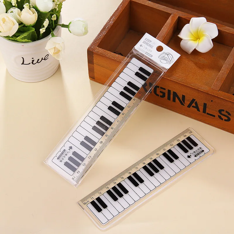

1PC Simple Black White Piano Style Plastic Straight Ruler Measure Study Drawing Student Stationery School Office Supply Gift