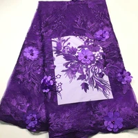 purple nigerian lace fabric 2021 high quality lace 3d french bridal beads lace fabric for african lace matrial 5yards m2842