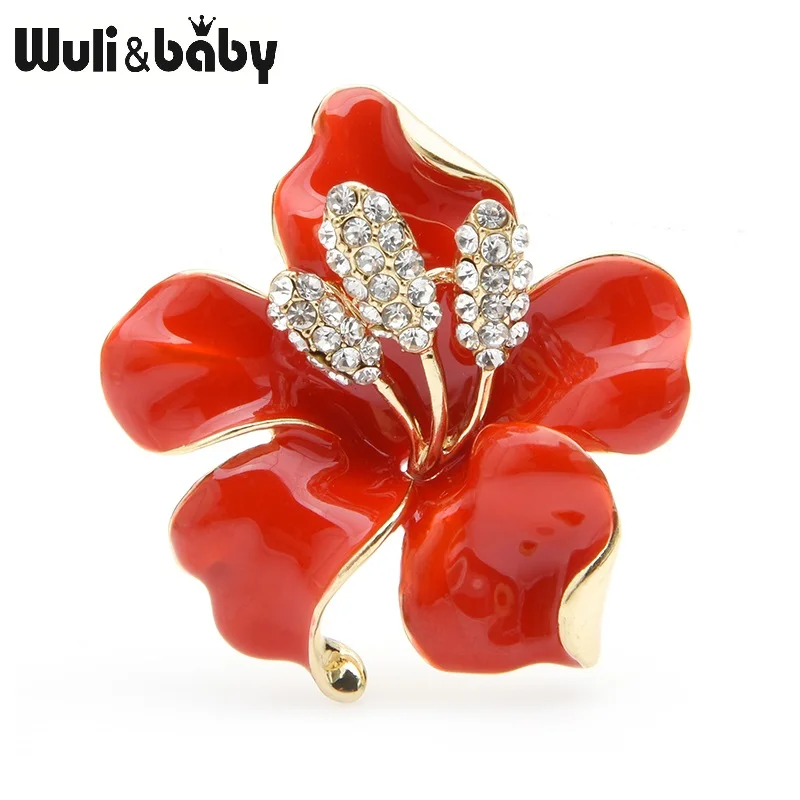 Wuli&baby, Большие эмалированные красные, синие броши в виде цветка, женские Стразы из сплава, брошь в виде цветка на свадьбу, банкет, булавки, подарки - Окраска металла: red