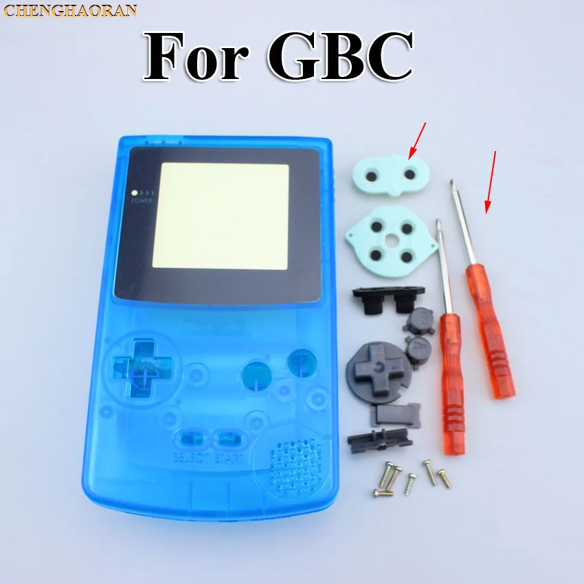 

ChengHaoRan 1set Clear Blue Full Housing Shell case cover for GBC Gameboy Color with Conductive Rubber Screwdrivers