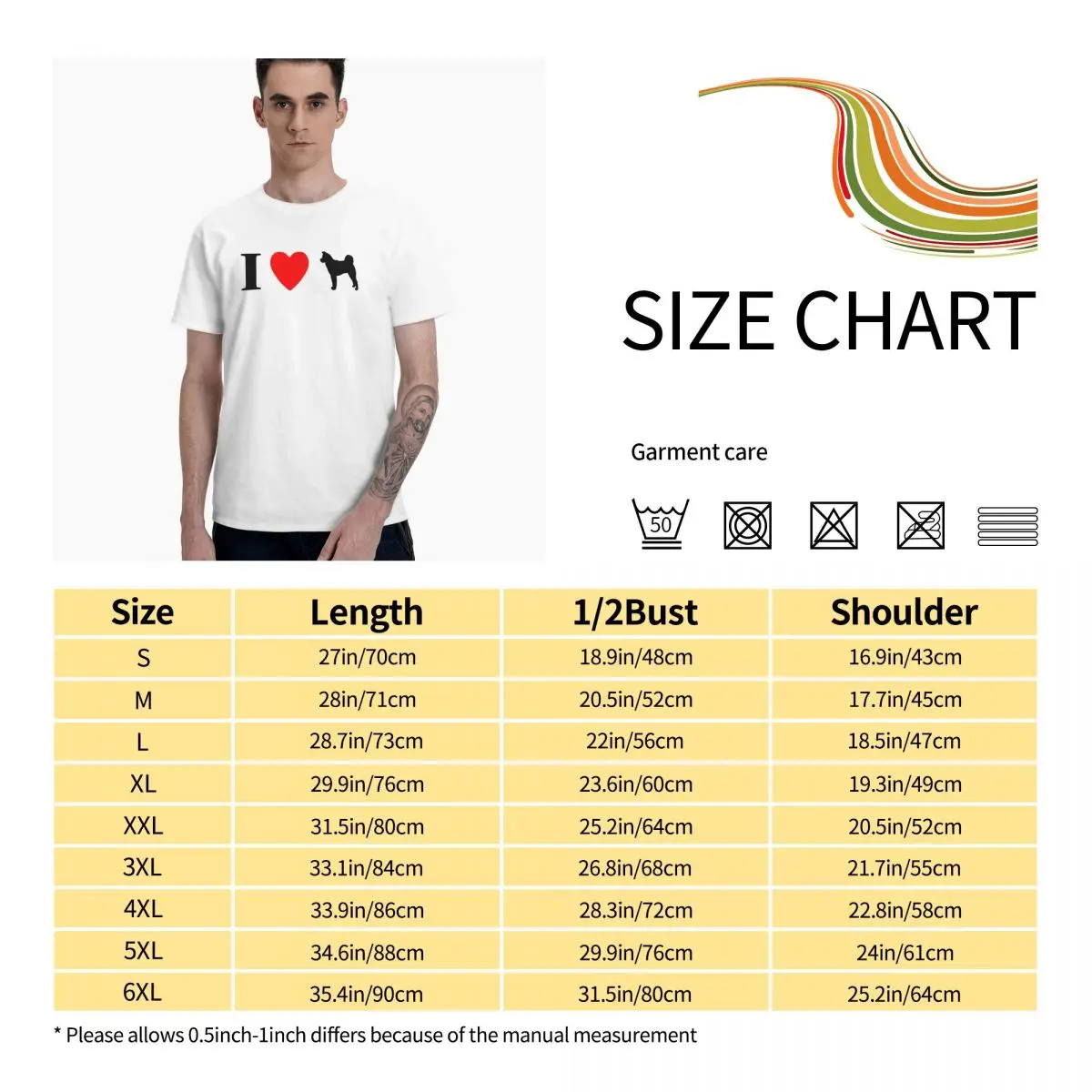 

I Love Akitas Graphic Tee Men's Basic Short Sleeve T-Shirt Funny Tops