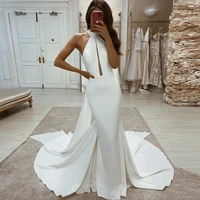 halter satin wedding dresses for women simple backless ivory wedding gown sexy mermaid plus size bride dress robe de mari%c3%a9e 2022