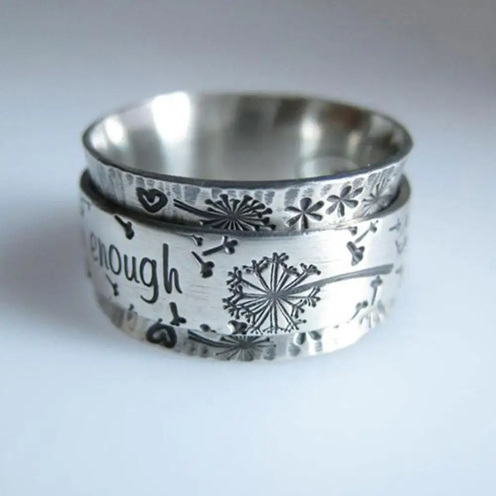 

Vintage Dandelion Pattern Rings For Women Party Girl Gift Jewelry Accessories Fashion "I Am Enough " Metal Letter Rings