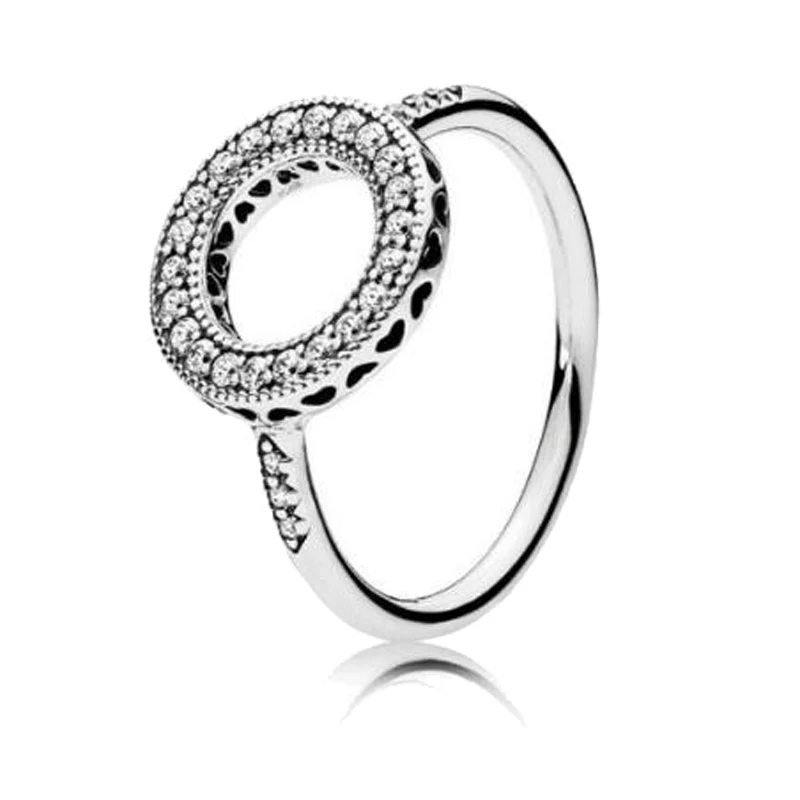 

Real S925 Silver Ring Hearts Of Halo With Crystal Rings For Women Wedding Party Gift Fashion Jewelry