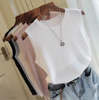 knitted vests women top o neck solid tank fashion female sleeveless white thin tops 2021 summer knit woman shirt gilet femme