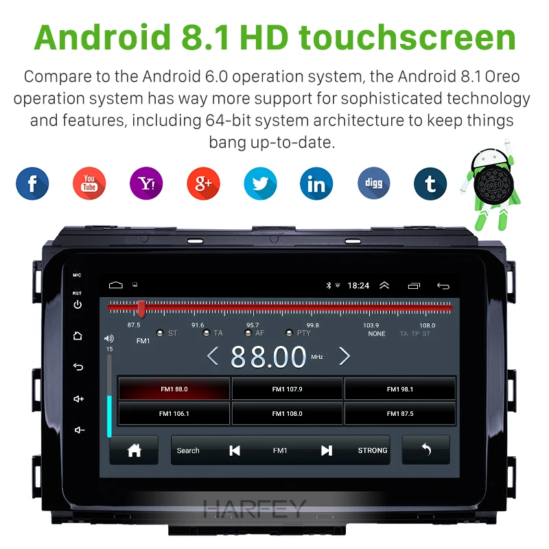 Автомобильный мультимедийный плеер Harfey с GPS Навигатором 2DIN 8 дюймов Android 1