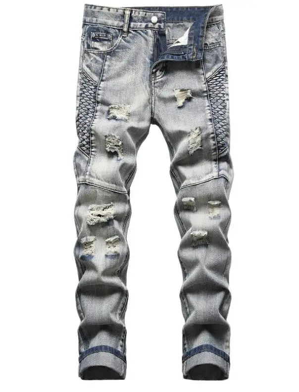 Hip Hop Jeans Male Personality Holes Streets Embroidered Jeans Do The Old Beggar Pants Denim Trousers Size28-42