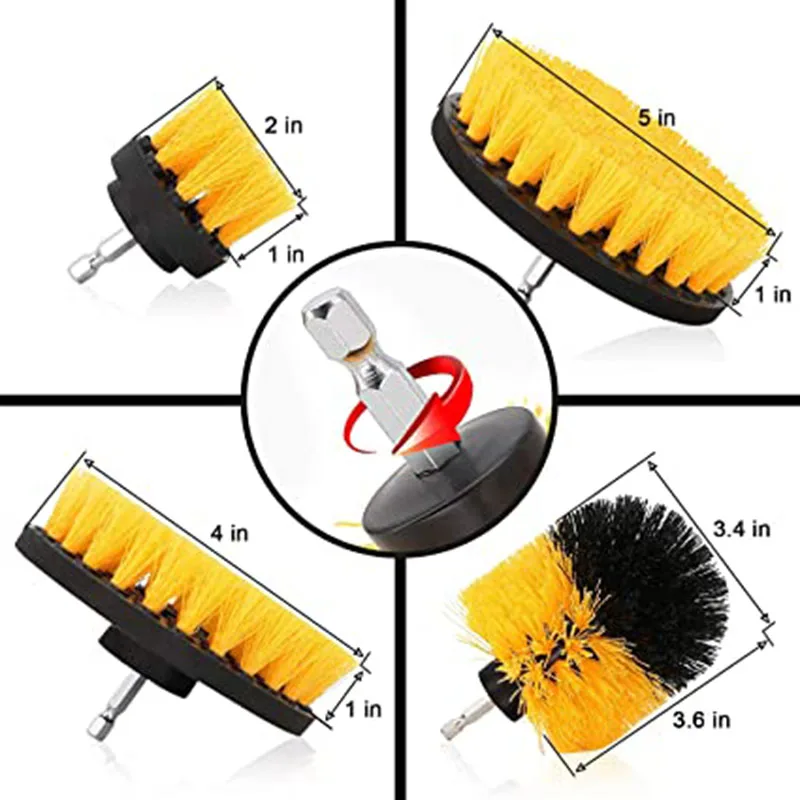 

12pcs/set Electric Scrubber Brush Drill Brush Kit Plastic Round Cleaning Brush For Carpet Glass Car Tires Nylon Brushes Yellow