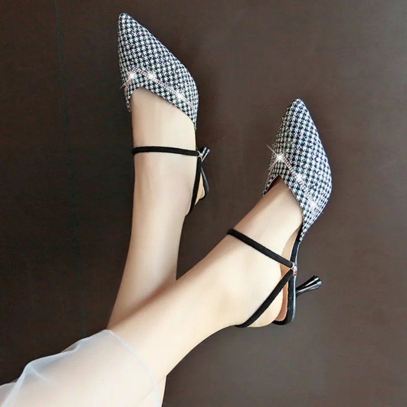 Fashion Summer The New Baotou Wear Two Outer Wear Half Slippers Party Shallow Thin Heels Slides Med (3cm-5cm) Sequins Breathable