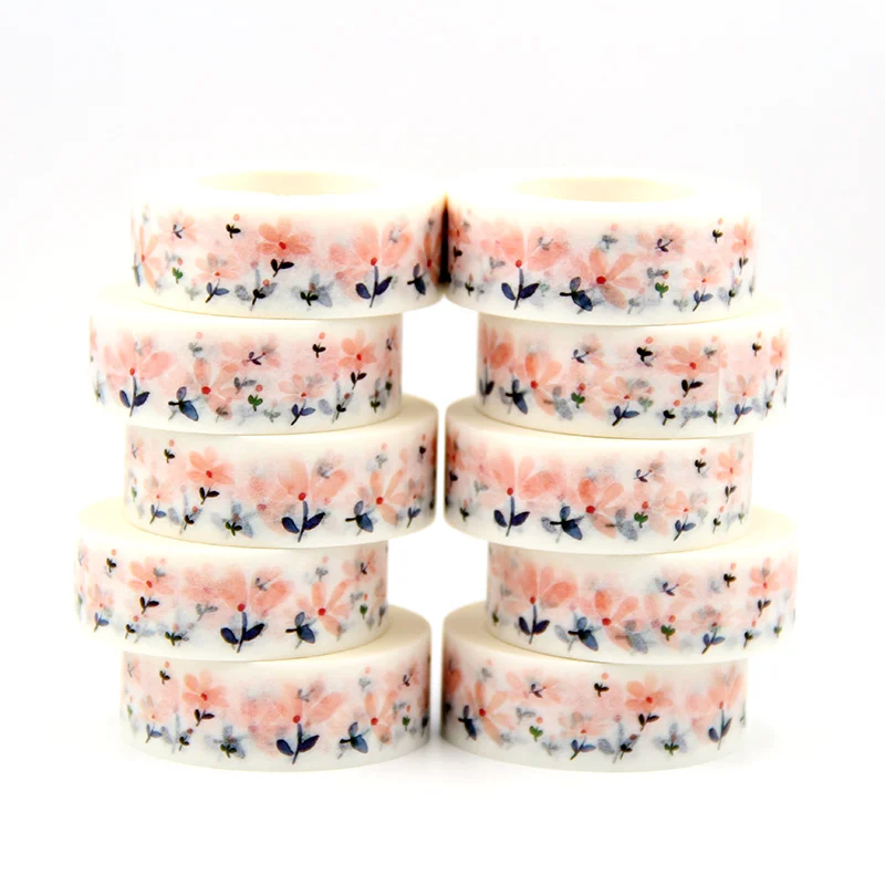 

10pcs/lot 15mm*10m vivid orange pink flower Washi Tape Japanese Paper DIY Planner Masking Tape Decorative Stationery