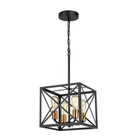 vintage square black and gold metal cage pendant lamp 4 light e27 socket retro hanging light fixture for living room kitchen