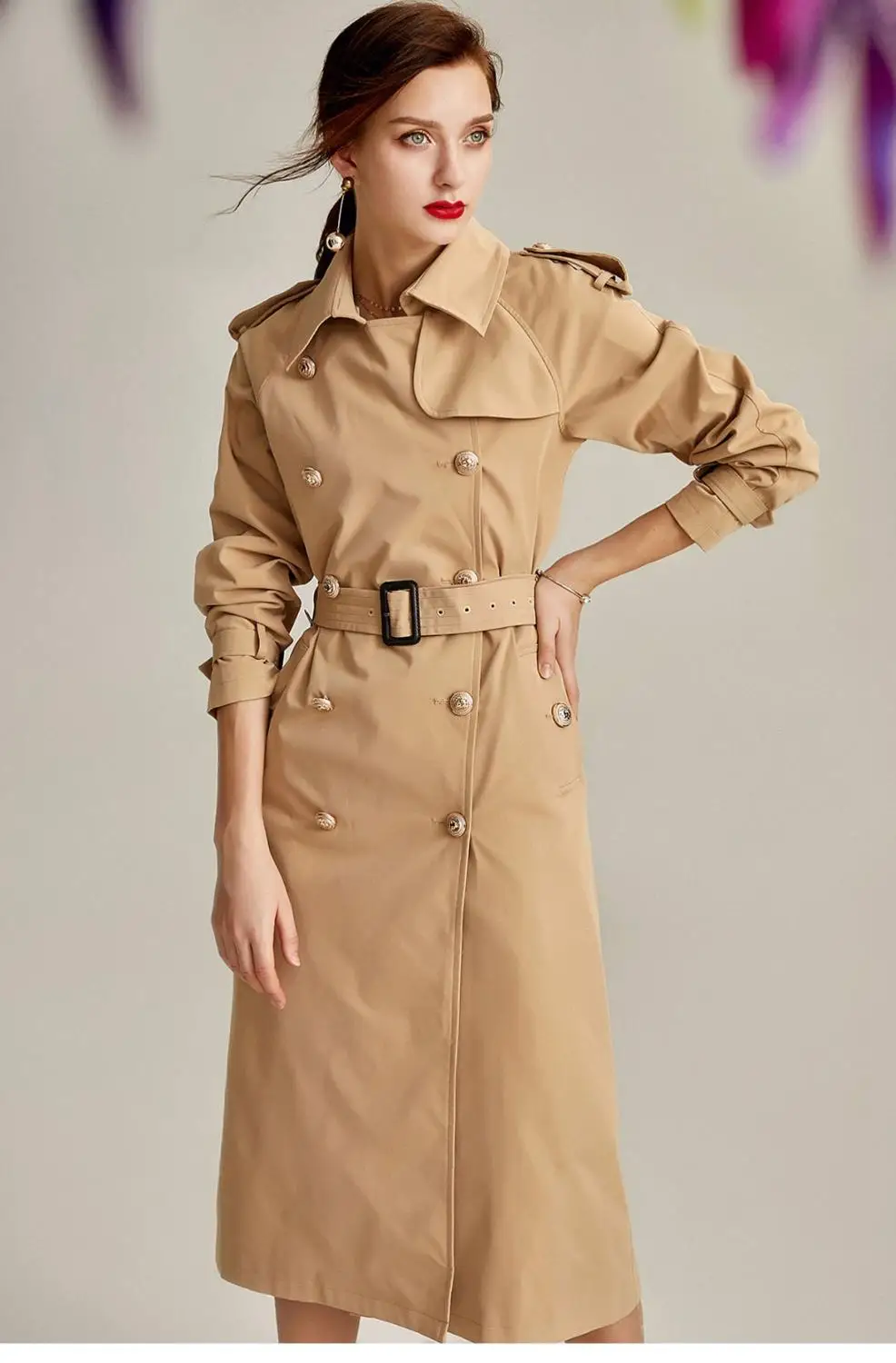Женский облегающий Тренч с отложным воротником элегантный двубортный