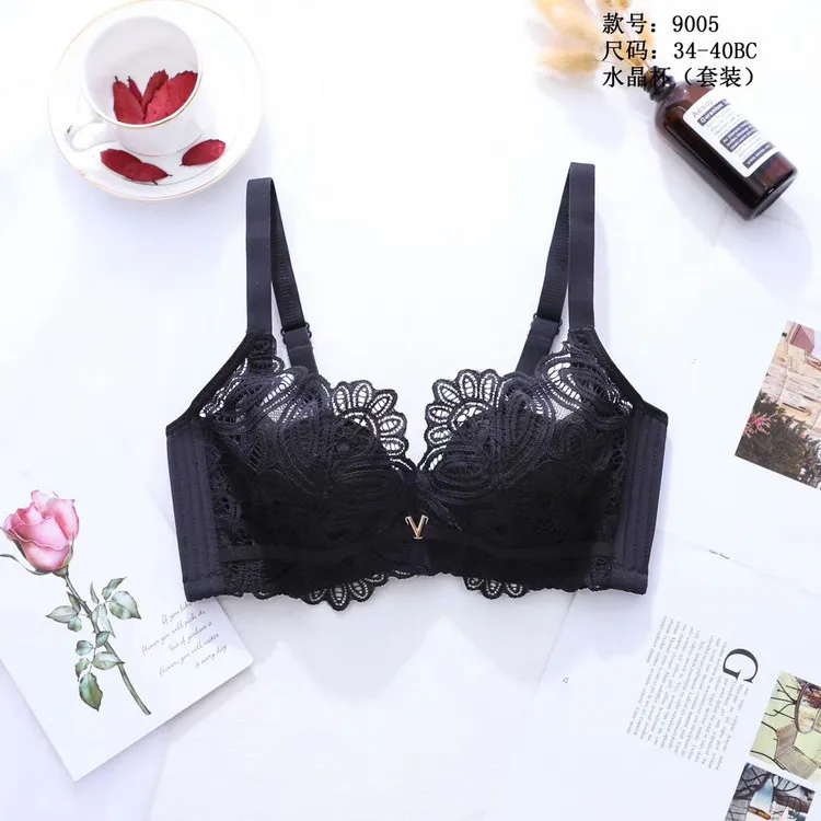 

Genuine Product 9005 Memory Circle Crystal Cup Bra Sexy Lace Non-Steel Ring BC General Cup Underwear Suit