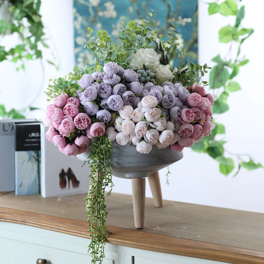 

27 Tea Roses Fake Flowers Artificial Silk Flowers for Wedding Holding Flowers Home Accessories Decoration Room Decor Bouquet