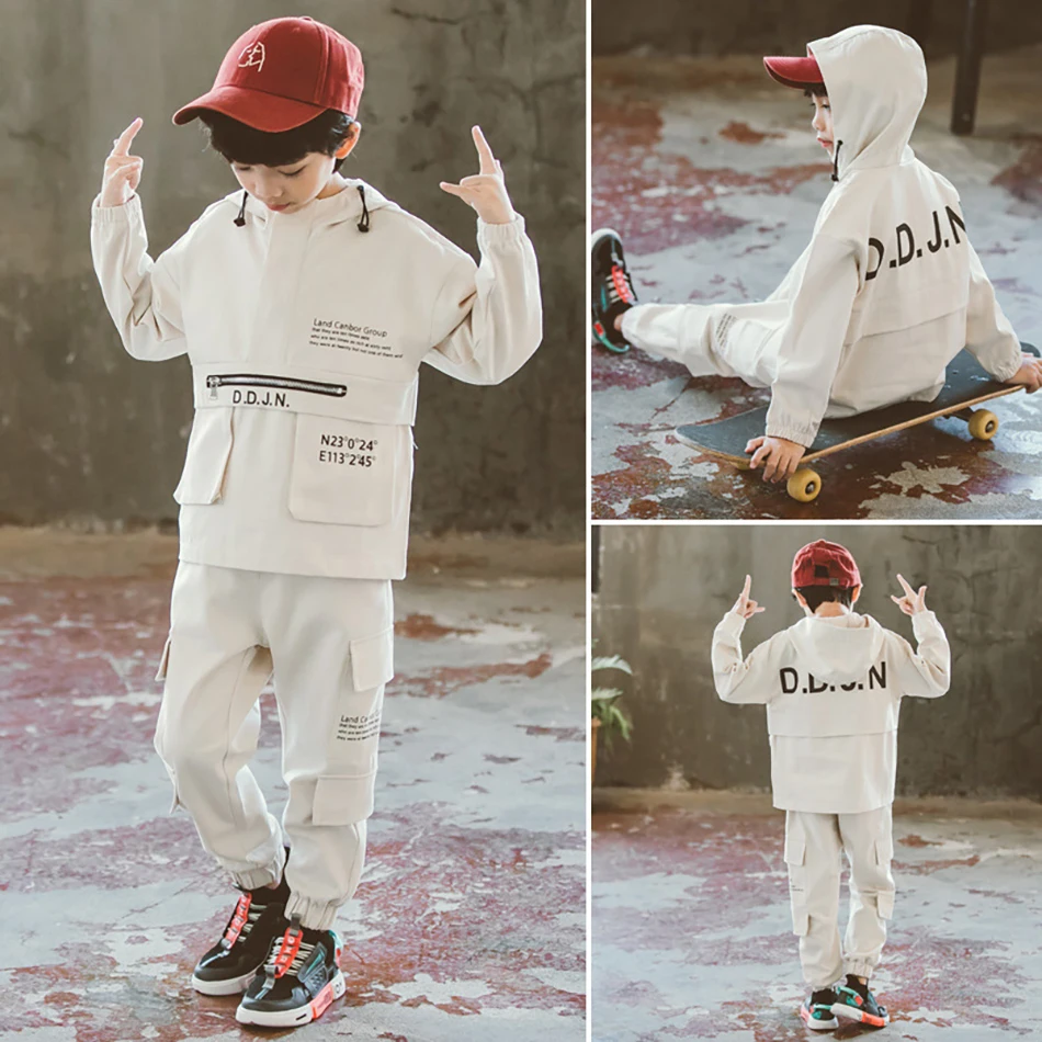 2020 Boy Steetwear Suit Loose Casual Hoodies jacket + Pants Clothing Print Letter Clothes For 6 7 8 9 10 11 Years teenager | Детская