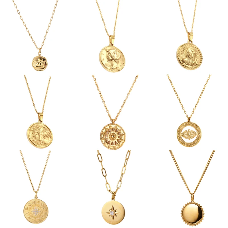 

Necklace Female 2022 New Fashion Round Stainless Steel Pendant Neck Chain Combination Set Ornaments Men and Women Classic Gifts