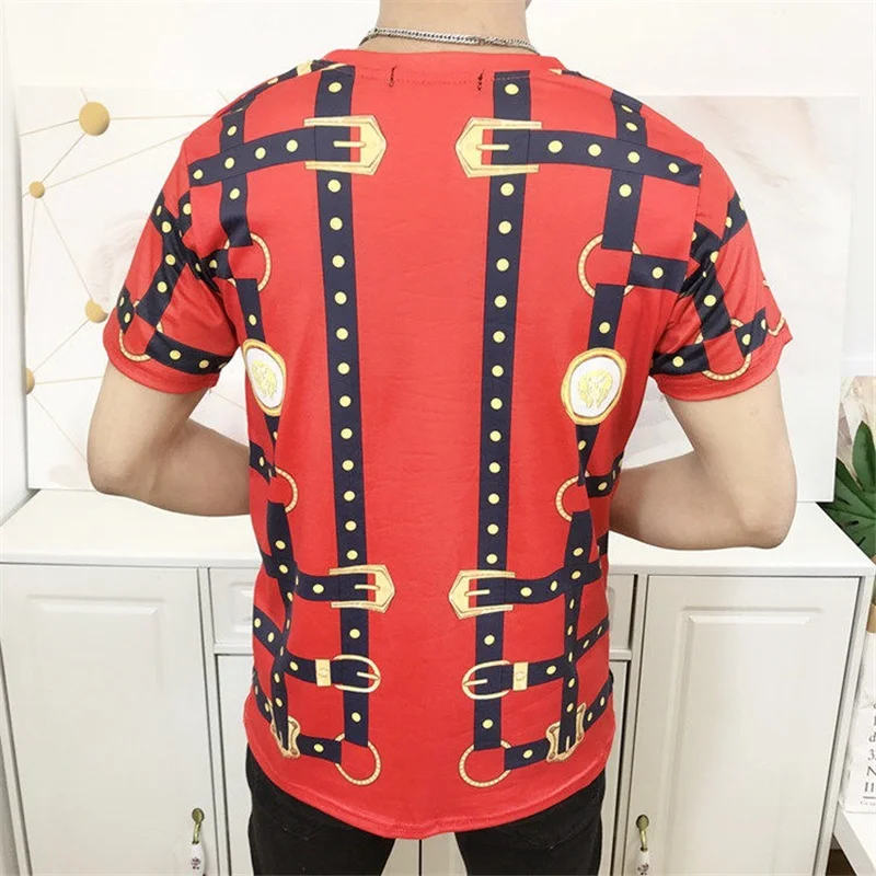 

New best-selling striped short-sleeved shirt T-shirt high-quality 3D high-end printing leisure short-sleeved luxury T-shirt