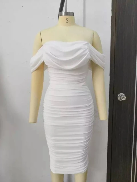 Белый DRESSMECB, платье миди с открытыми плечами, Сетчатое платье с открытой спиной, облегающее женское платье, элегантное однотонное женское платье, вечерние платья Vestidos - Цвет: Белый
