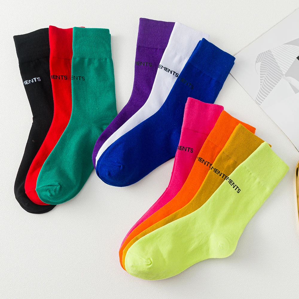 Цветные Harajuku ретро женские хлопковые высокие носки зимние корейские фиолетовые