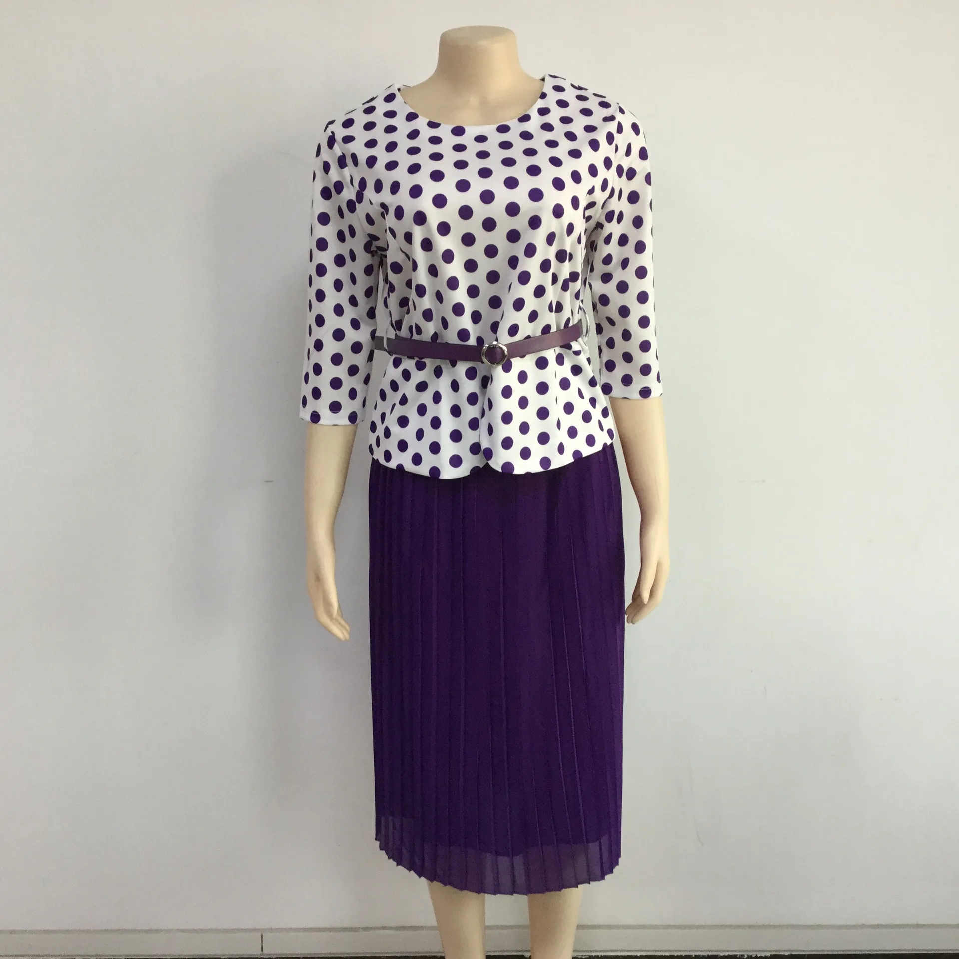 

2021 New African Large Women's Mother's New Wave Dot Top Crimped Skirt Set