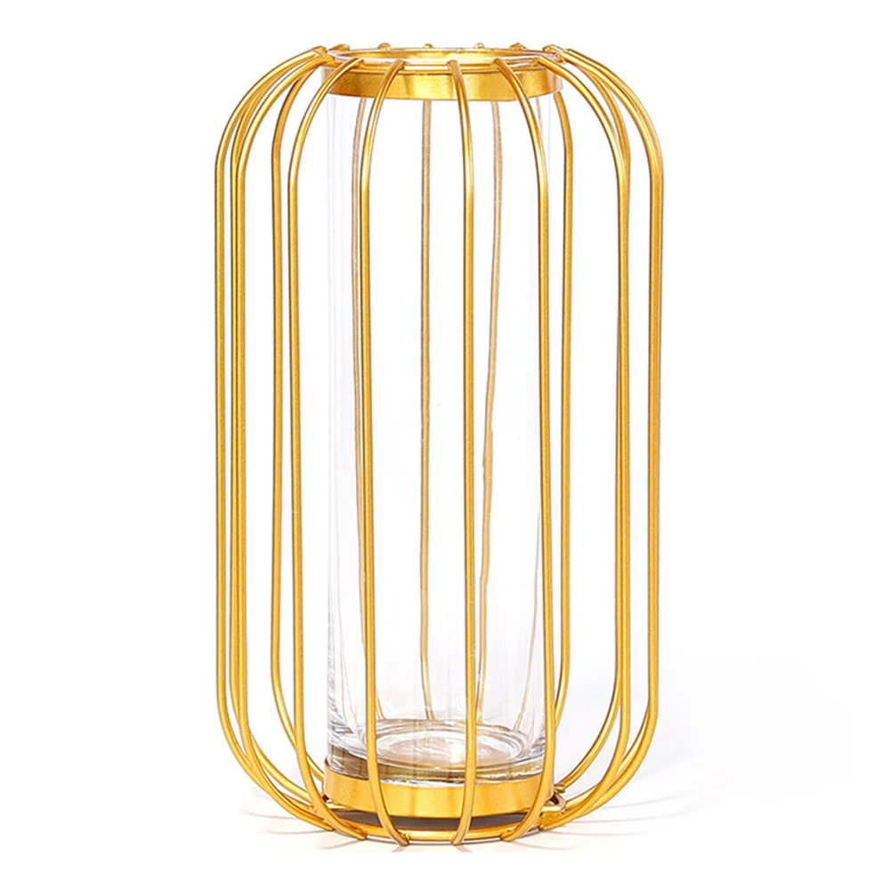 

Vases Home Garden Decoration Gift Golden Modern Office Desktop Decor Metal Frame 21*12*12cm Hydroponic Plant Test Tube