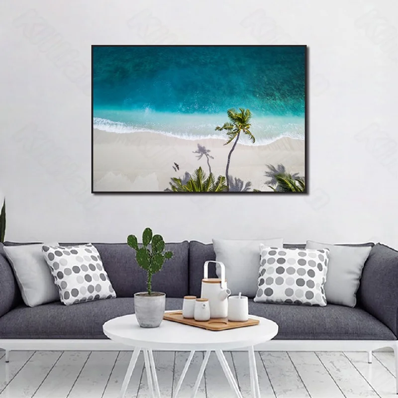 

Landscape Style Murals Blue Sea and White Beach Frameles Poster Home Residential Bedroom Decoration Living Room Canvas Painting