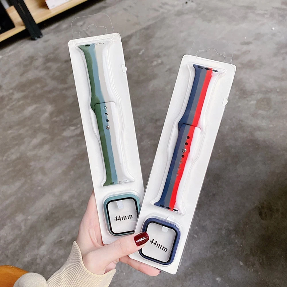 

2021 Strap+Glass+Case For Apple Watch Band 44mm 40mm iWatch Band 42mm 38mm Silicone Bumper+Bracelet For Apple Watch 6 Band 5 4 3