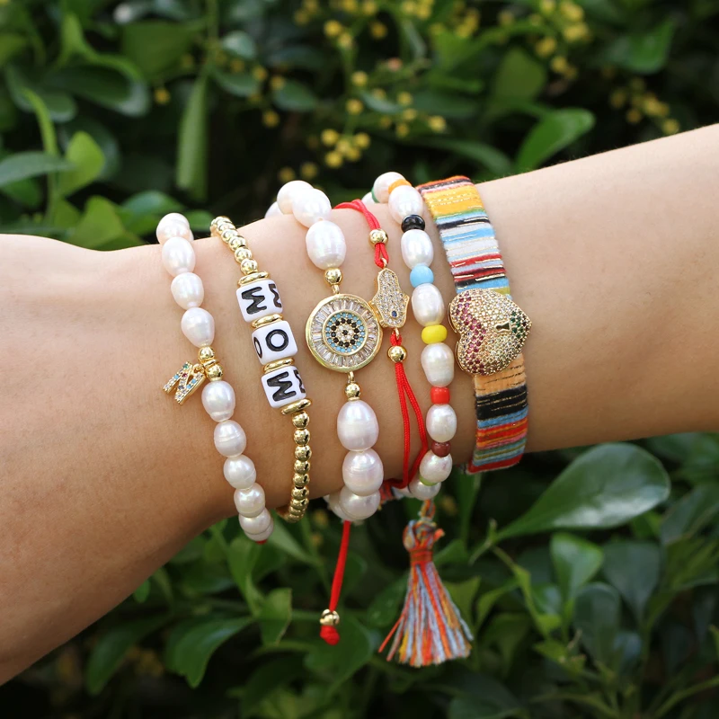 

New Fashion Letter Charm Pearl stretch Bracelet/necklace 26 pendant Alphabets CZ Strand for Girl/women Couple Jewelry