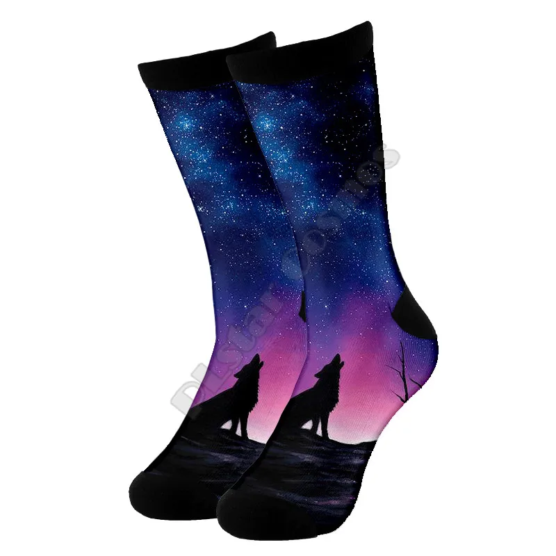 Высокие носки Wolf с 3d принтом для мужчин и женщин забавные модные длинные 01