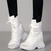 breathable pumps shoes women lace up genuine leather wedges high heel ankle boots female high top fashion sneakers casual shoes