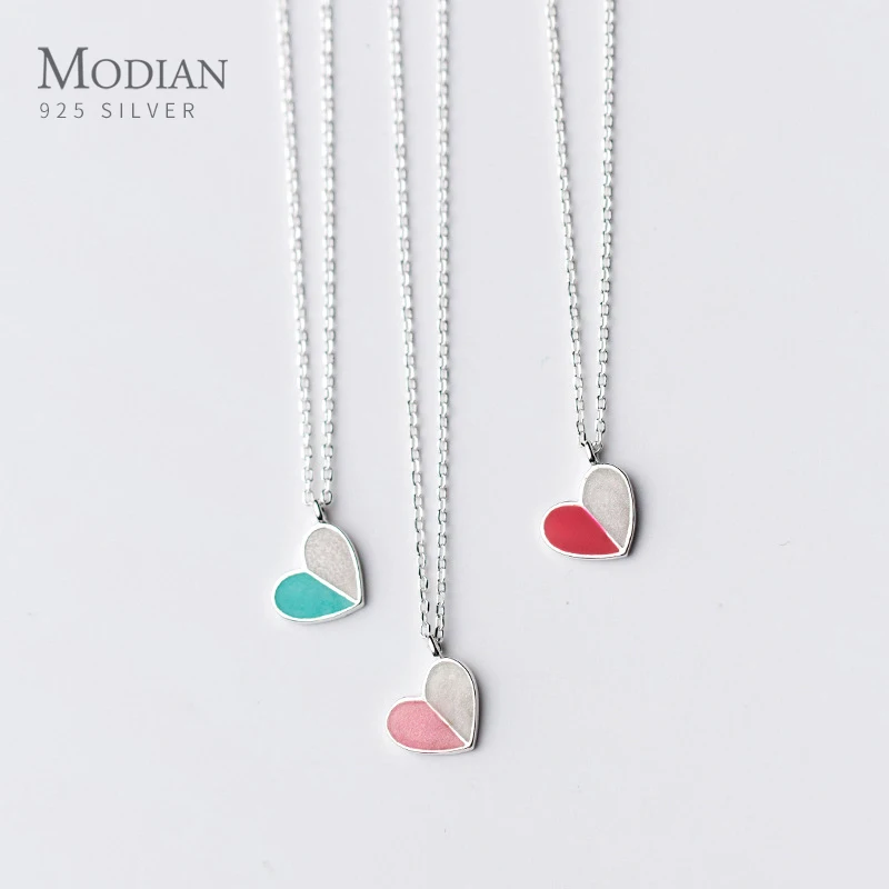 

Modian Fashion Design Hearts Enamel Pendant Necklaces for Women Genuine 925 Sterling Silver Link Chain Necklace Gifts for Girl