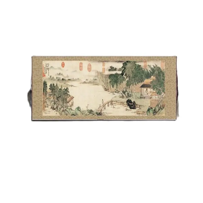 China Old Paper Long Scroll Painting Celebrity Painting Picture Of Wen Zhengming Visiting Friends With Qin
