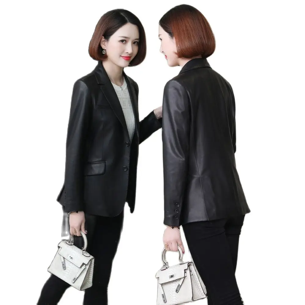 Chaqueta de piel de oveja auténtica para mujer, abrigo de piel auténtica, abrigo de piel corta de piel para mujer, chaqueta de piel de oveja negra, un solo pecho