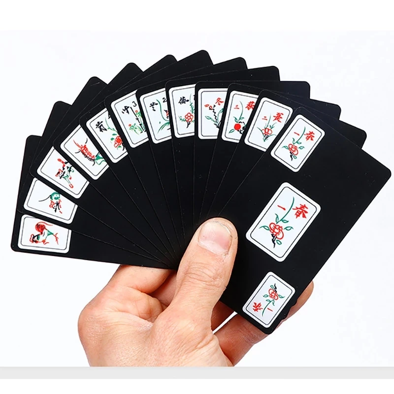 

Hot Sale 148 PCS Mahjong Cards Board Game PVC Frosted Plastic Cards Waterproof Travel Mahjong send Dice/Bag Deck Party Fun Games