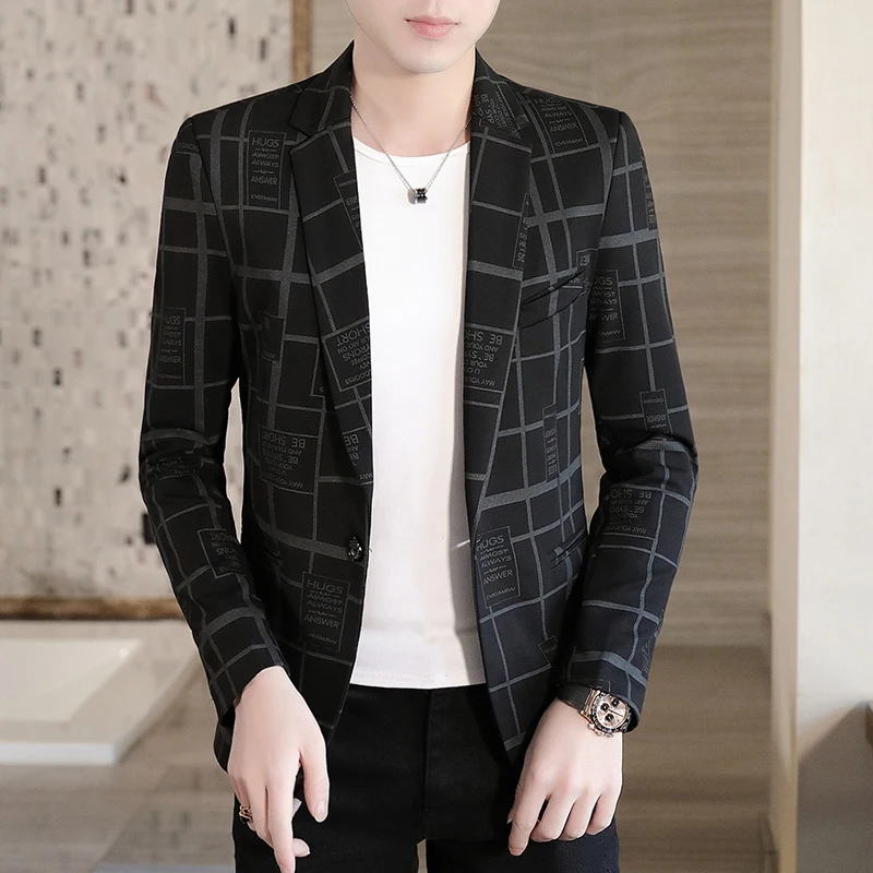 

2021 new men's spring autumn suit jacket business casual printing suit men's fashion slim wedding banquet jacket Blazers male