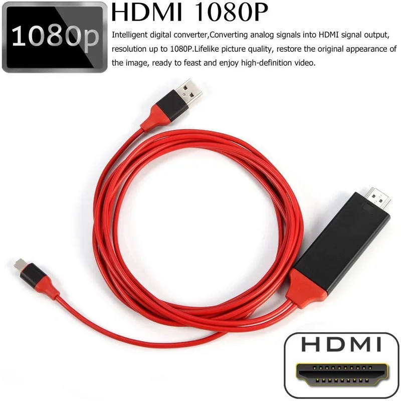

8 Pin to HDMI Cable HDTV TV Digital AV Adapter 2M USB HDMI 1080P Smart Converter Cable for Apple TV for IPhone HD Plug and Play