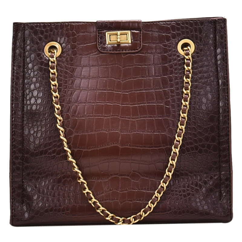 

[EAM] Women New Coffee Chains Large Capacity PU Leather Personality All-match Crossbody Shoulder Bag Fashion Tide 2021 18A0508