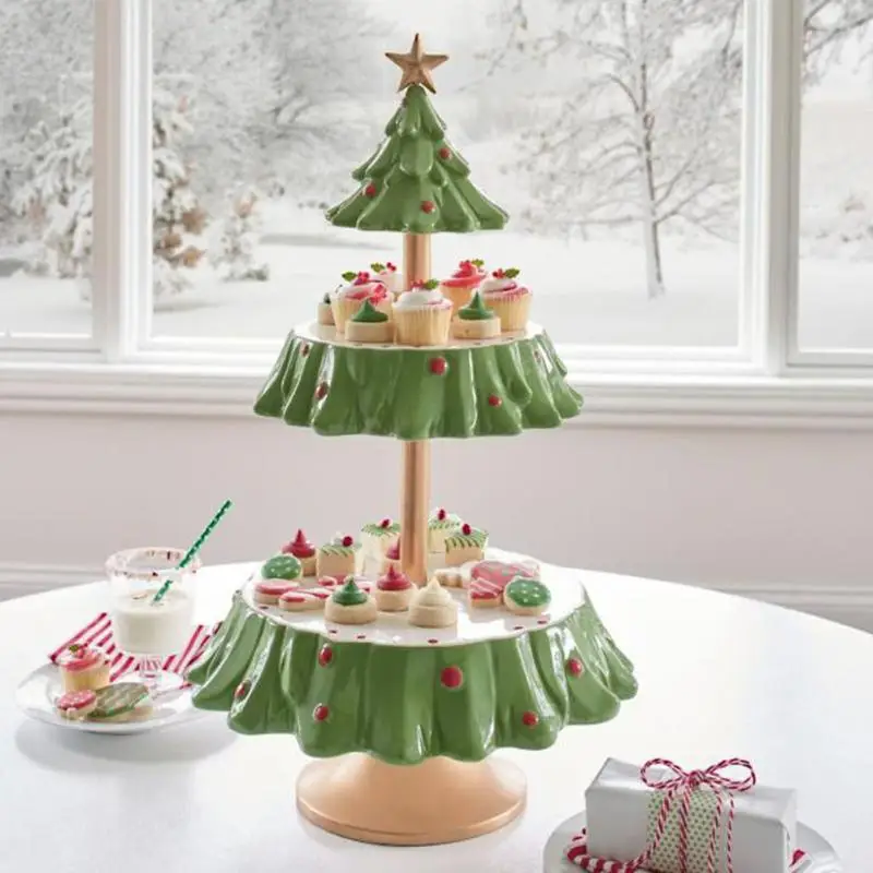 

Creative Christmas Snack Stand 2 Tier Resin Food Serving Tray Cupcake Holder Bowl Christmas Decoration Table Ornament Snack Rack