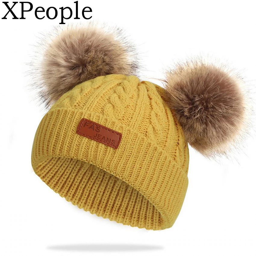 Детская Зимняя Вязаная Шапка бини с помпонами XPeople лыжная шапка черепом шапки для