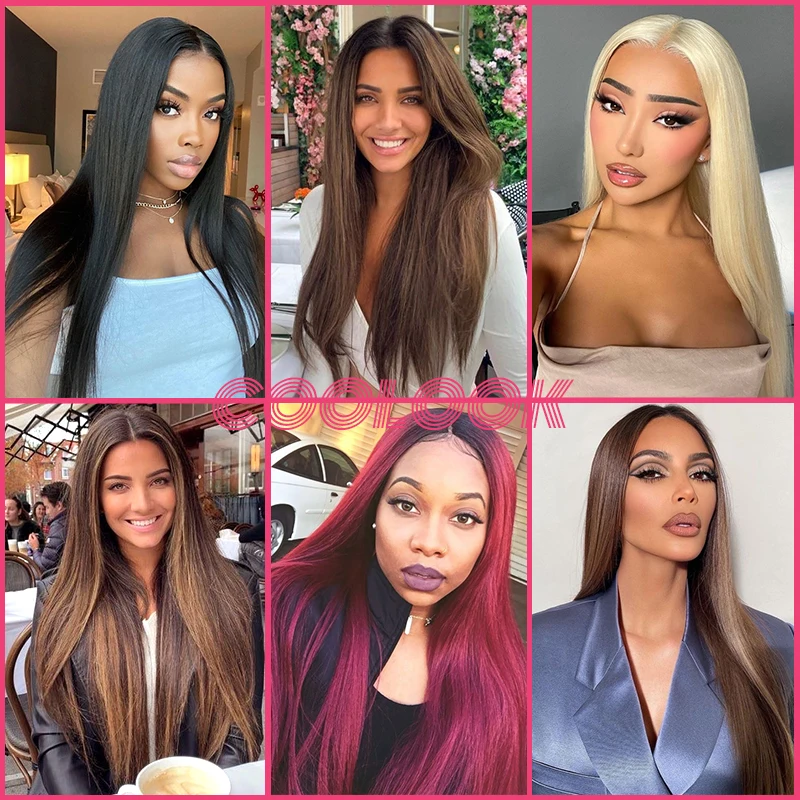 26inch Long Straight Wigs for Women Synthetic Ombre Brown Cosplay African American Wine Red Blonde Black Middle Part 60 613 | Шиньоны и