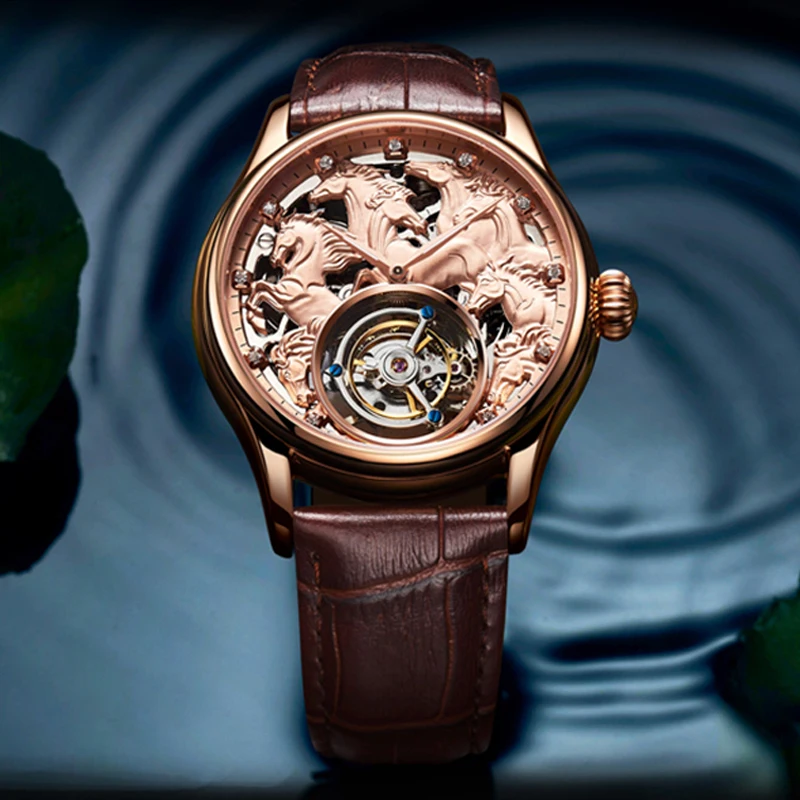 Роскошные часы tourbillon с скелетом циферблат сапфир водонепроницаемые на заказ