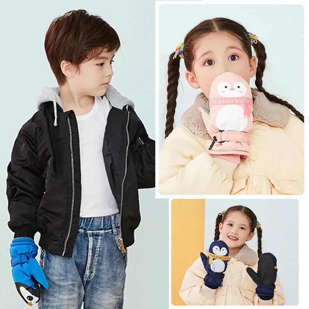 

Outdoor Ski Gloves For Children With Cute Patterns Warm And Thick Cashmere Cold And Windproof Non-slip Hanging Neck Ski Glo B0p3