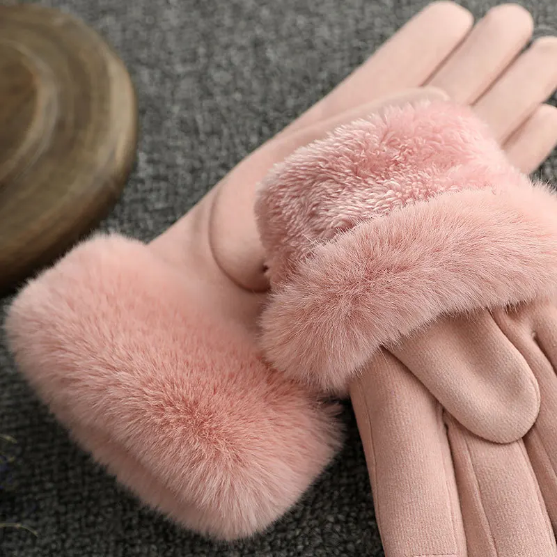 Women Double Thick Velvet Plush Wrist Touch Screen Driving Glove Winter Female Cashmere Warm Love Embroidery Cycling Mittens I13 |
