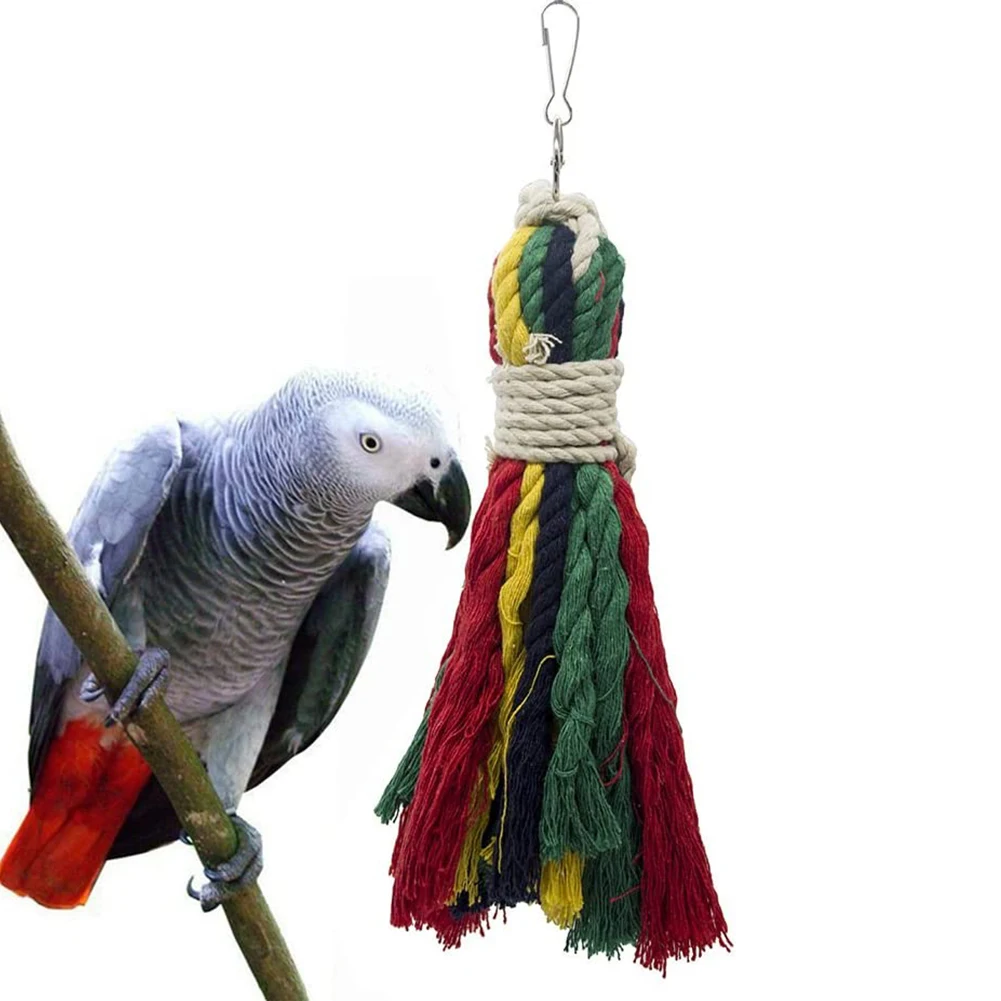 

Bird Cotton Rope Toy Parrot Colorful Cotton Rope Bird Bite Chew Cage Hanging Small Accessories Medium Large Birds Security Toys