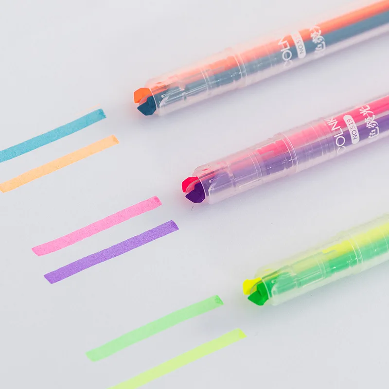 3Pcs/set Creative Highlighter Two-color Two-line Art Marker Brush Novel Diary Journal Drawing Pen Student Stationery Supplies | Канцтовары