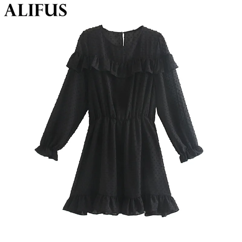 Модное женское платье Za 2019 винтажное элегантное с оборками в горошек мини